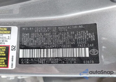 2025 Toyota Camry Se из США, поврежденный, VIN 4T1DAACK6SU556385